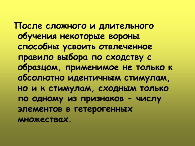 После сложного и длительного обучения некоторые вороны способны усвоить отвлеченное правило выбора по сходству